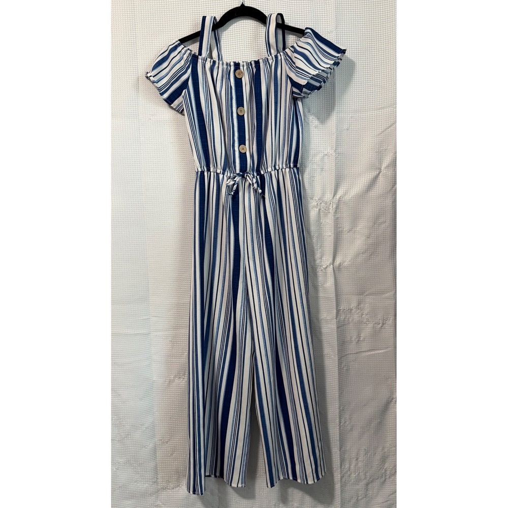 Lily Bleu Girls Jumpsuit Polyester Striped Cold Shoulder Wide Leg Boho 12